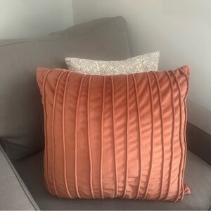Terracotta salmon orange Accent Throw Pillow w/ piping details stripes striped